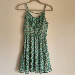 Lush A-Line Dress Green and Pink Patterned S